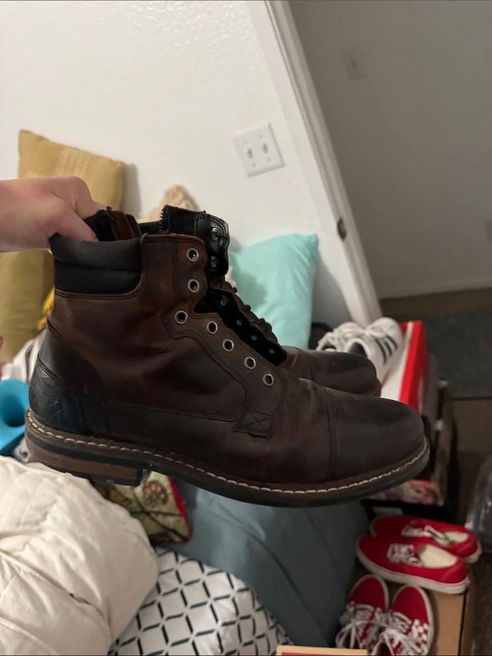 Men's Brown Leather Lace-Up Work Boots with Padded Collar